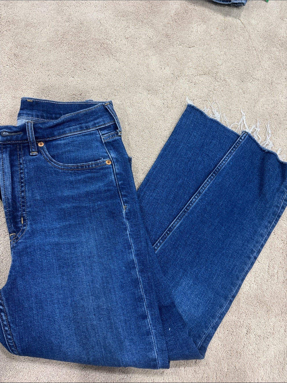 GAP Dark Blue Straight Leg Jeans with Raw Hem - Women
